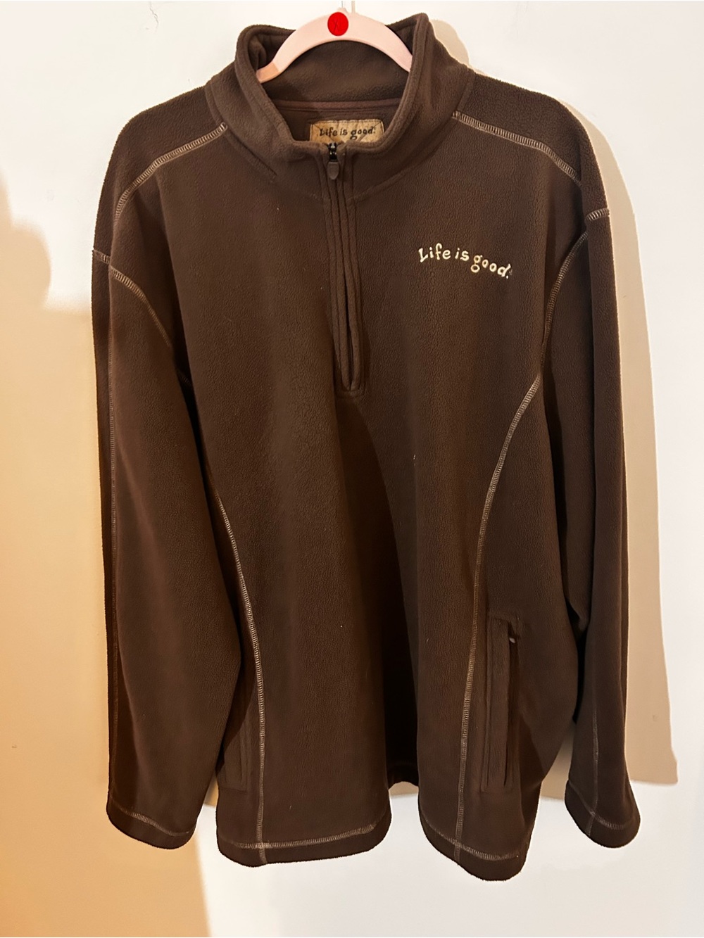 Life is Good Men's Brown 1/4 Zip Fleece Pullover Jacket. Sz 1X
